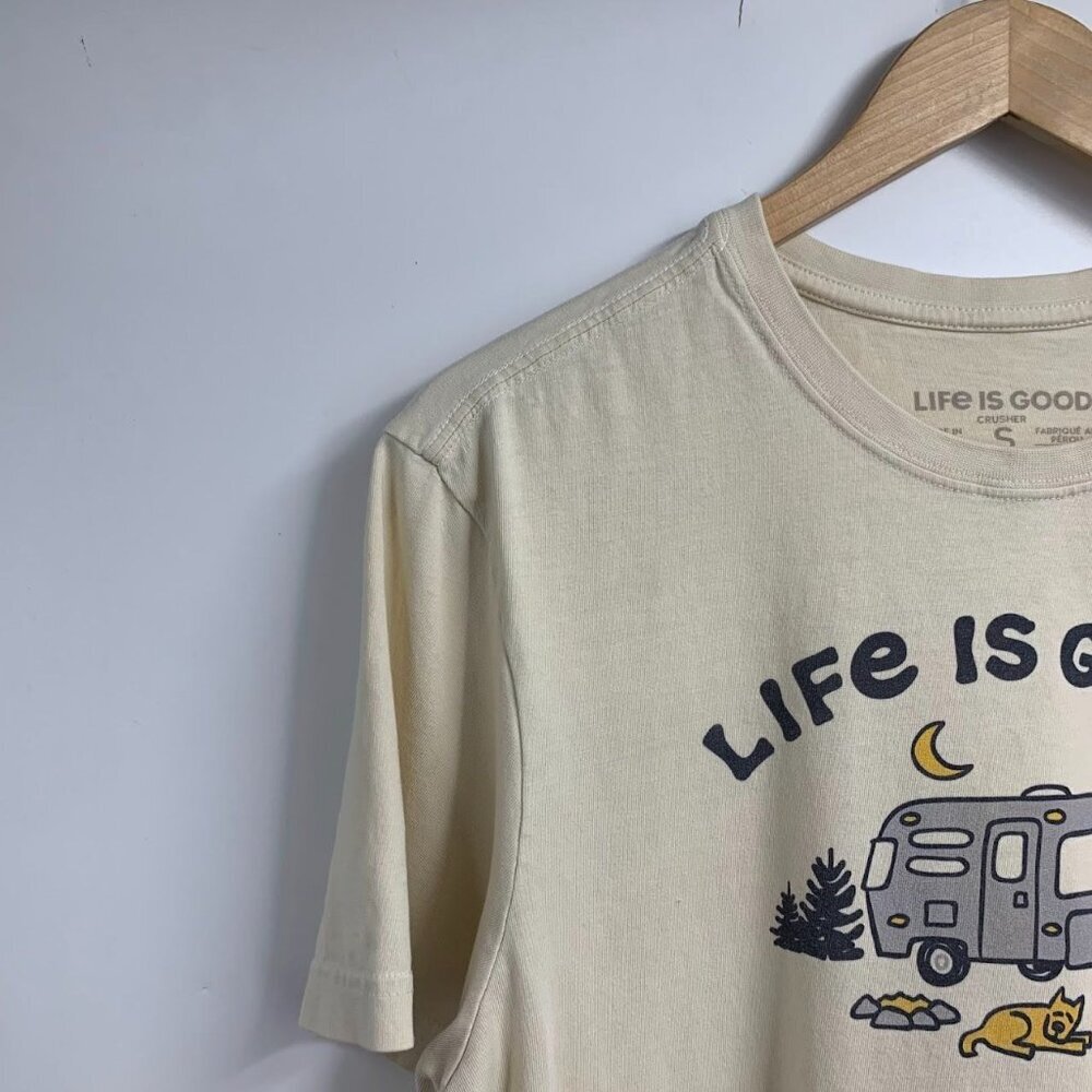 Life Is Good Women's Crusher Vintage Camper Trailer Crew Neck Short‎ Sleeve SZ S - Picture 3 of 12